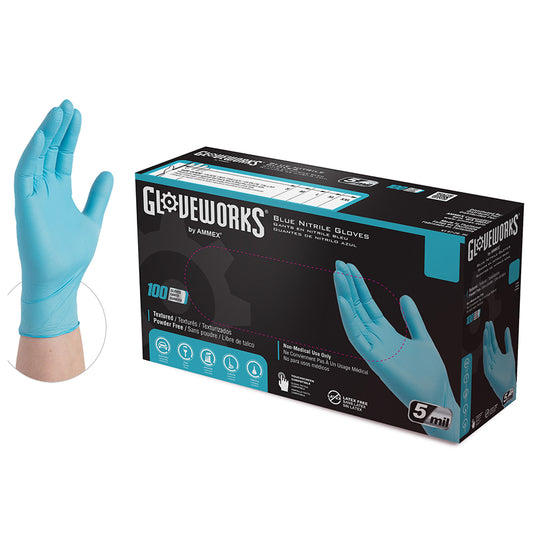 XL Blue Gloveworks Nitrile Industrial Latex Free Disposable Gloves, 5-Mil, 100-Pack