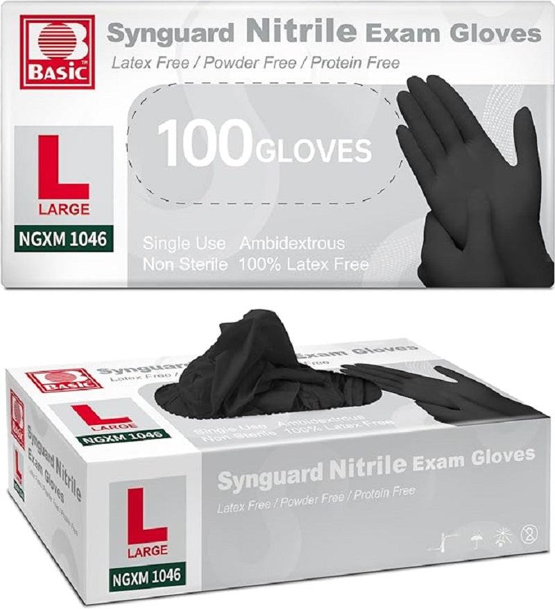 100pcs Black Basic Nitrile Gloves, 5.5 Mil Heavy-Duty Powder-Free